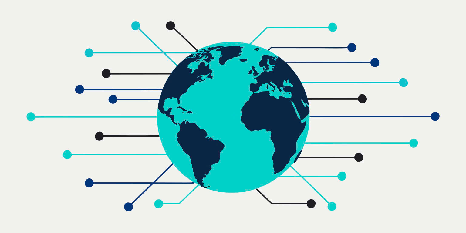 Globe with connection lines — cross-border remote skills