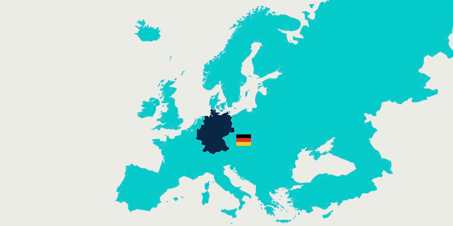 Map of Europe with Germany highlighted and German flag