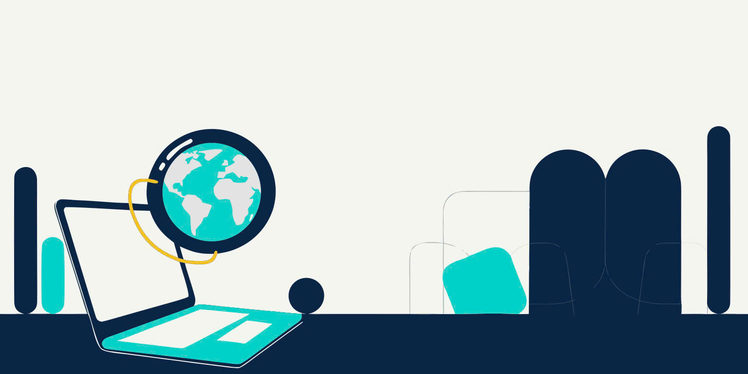 Laptop with globe — international remote job search